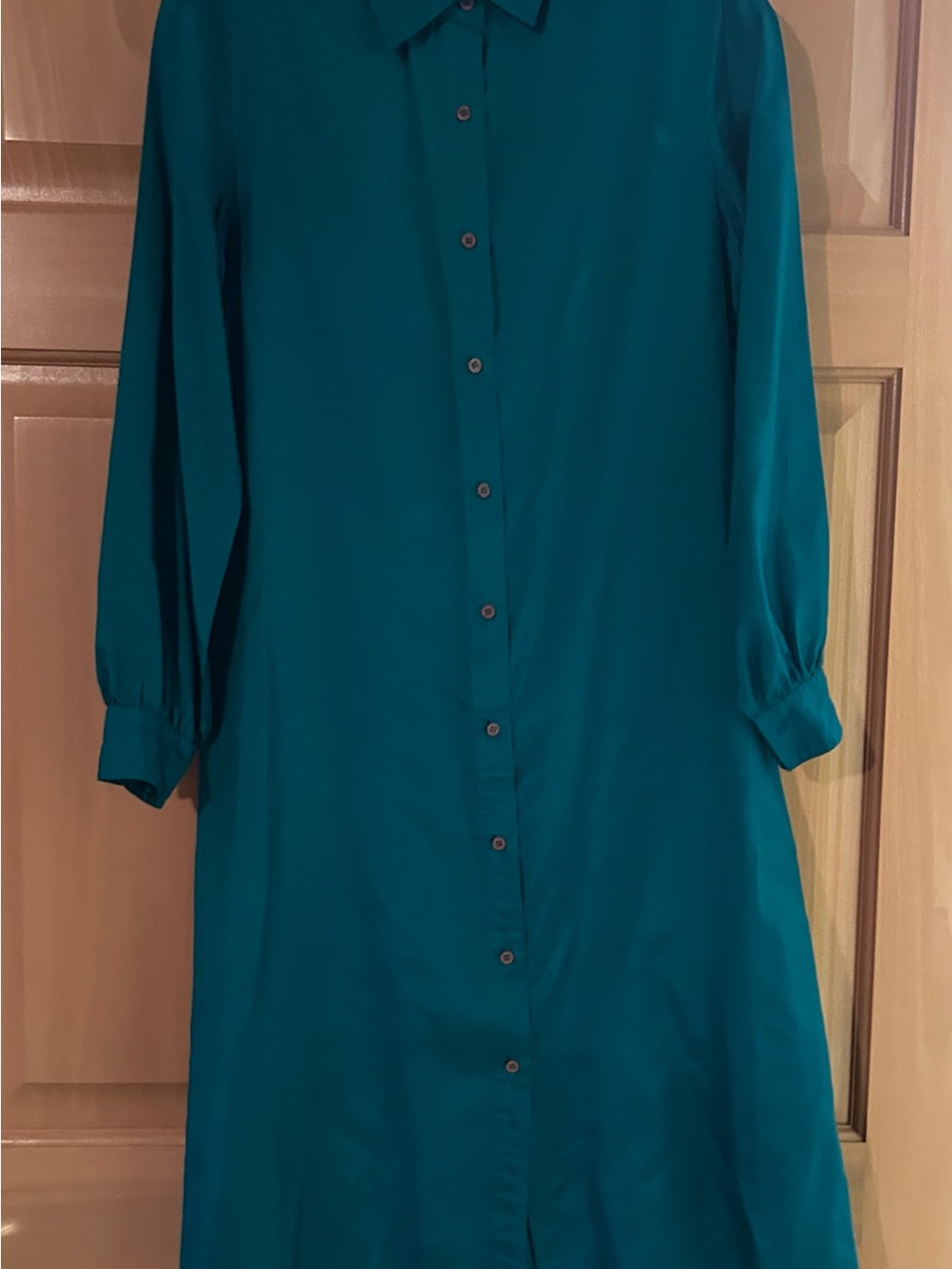 VTG 90s Maurada 100% Silk Shirt Dress Teal Button Front Long Sleeve Tunic Sz 6P